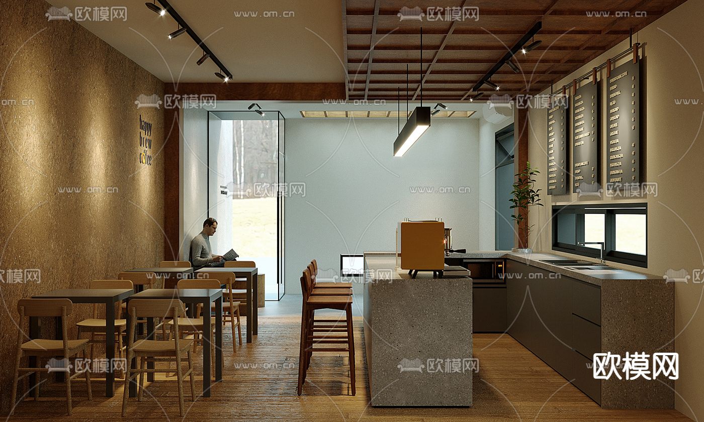 北欧简约创意街角咖啡厅免费3d模型下载（渲染图4）