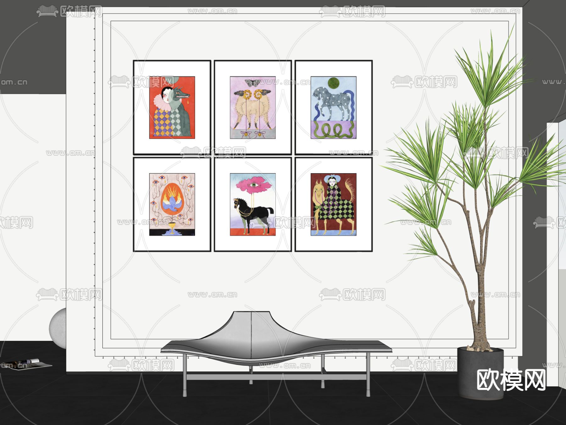 现代艺术装饰挂画su模型下载（渲染图2）