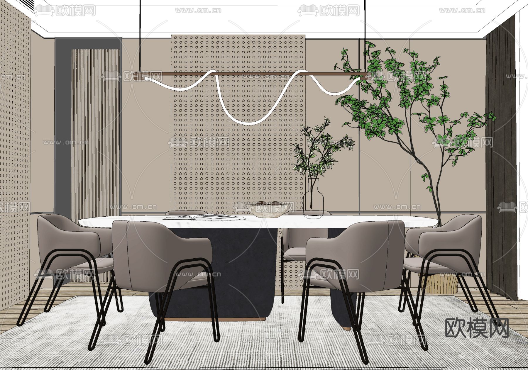 轻奢餐桌椅su模型下载（渲染图2）