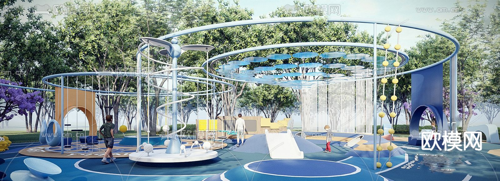 现代儿童秋千滑梯su模型下载（渲染图7）