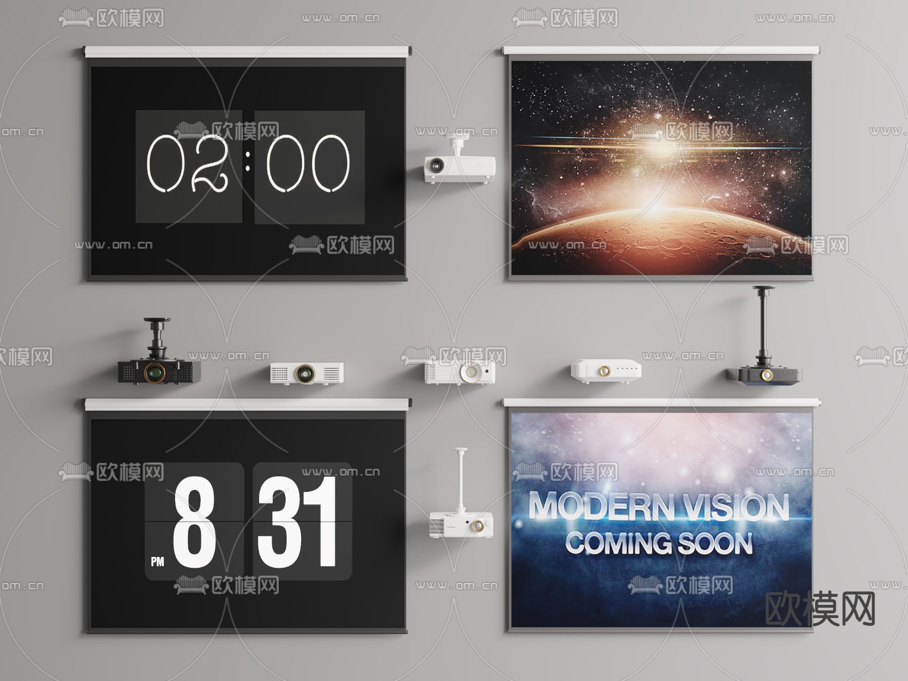 投影仪 投影幕布su模型下载（渲染图1）