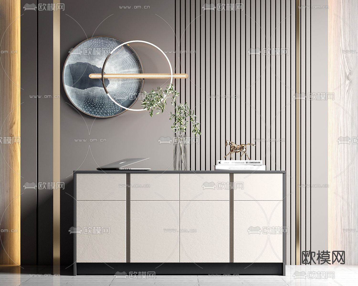 轻奢玄关柜 端景柜su模型下载（渲染图1）