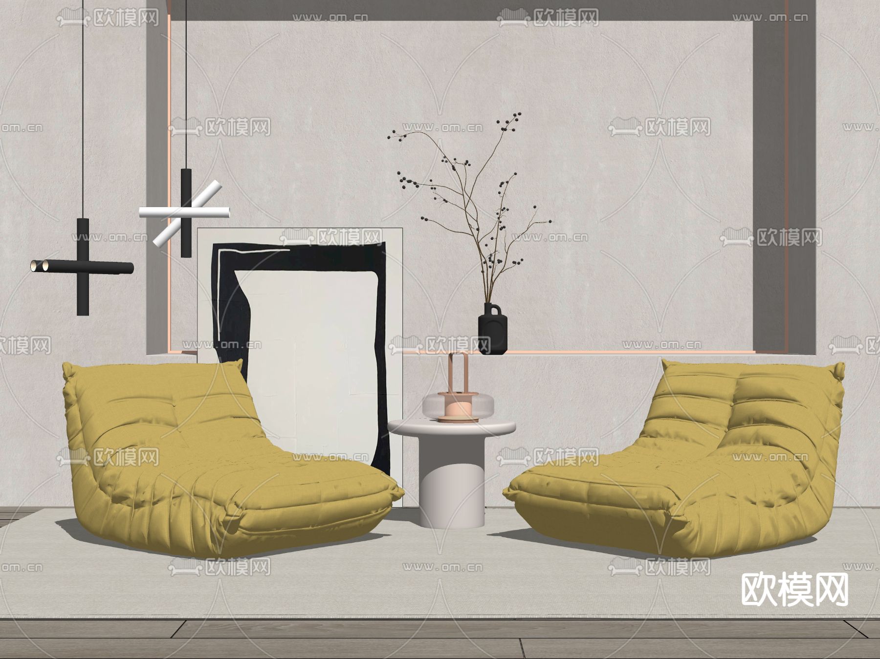 现代懒人沙发su模型下载（渲染图2）