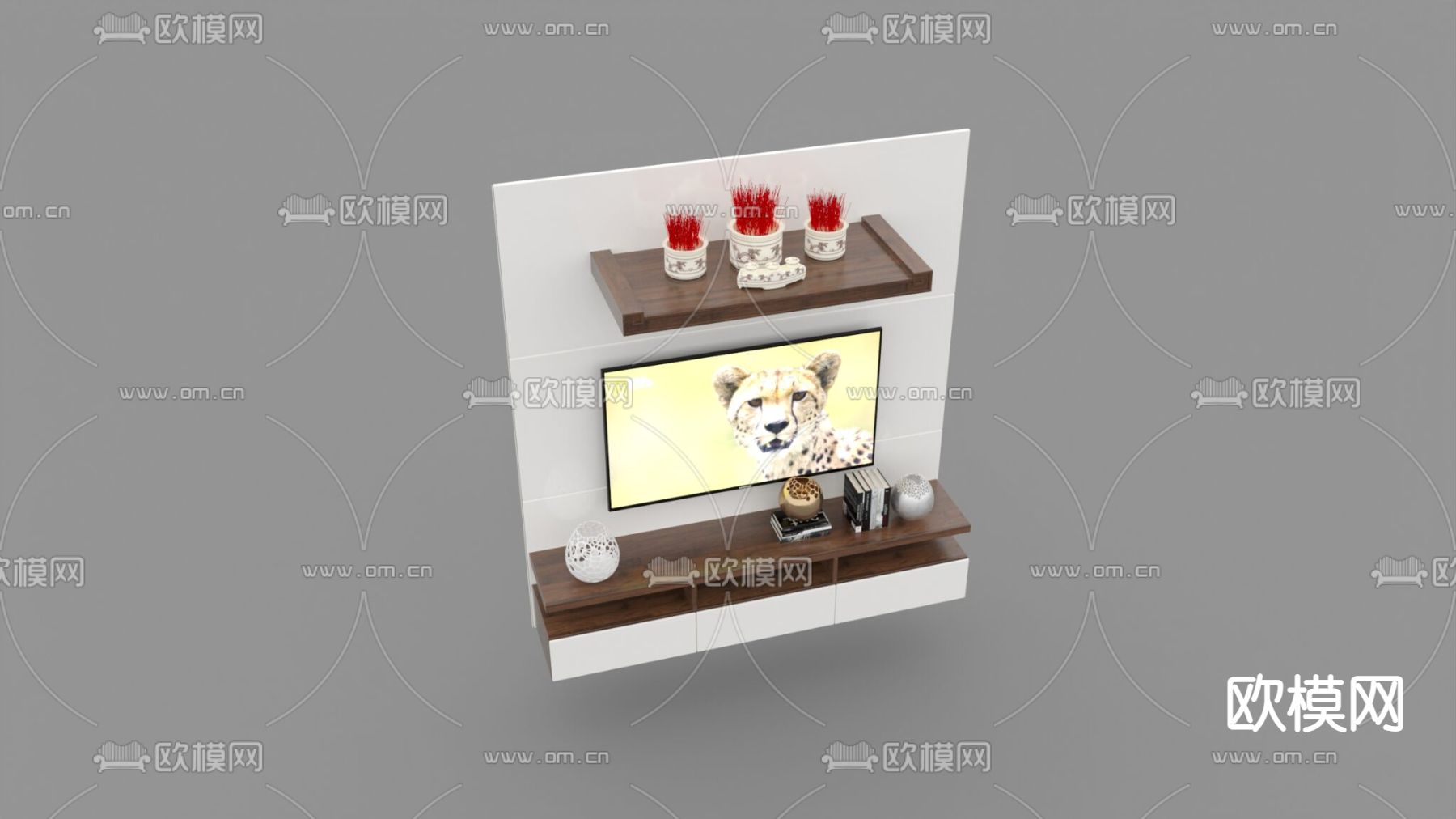 新中式简约实木电视柜免费3d模型下载