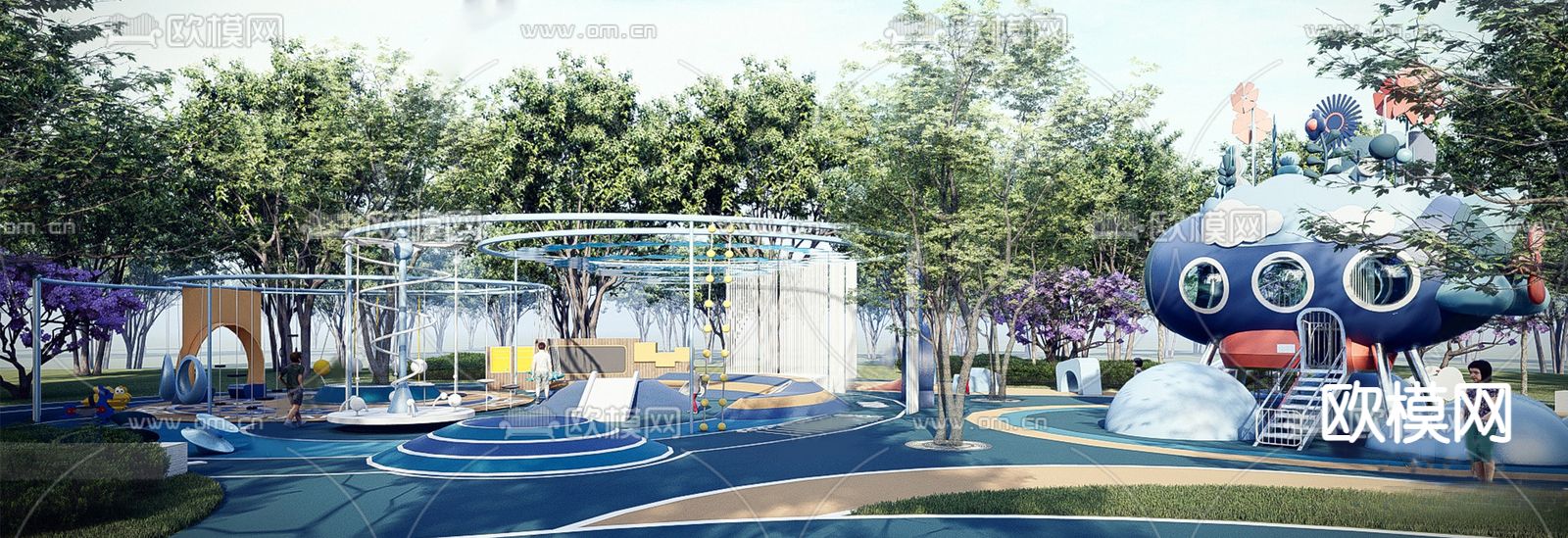 现代儿童秋千滑梯su模型下载（渲染图1）