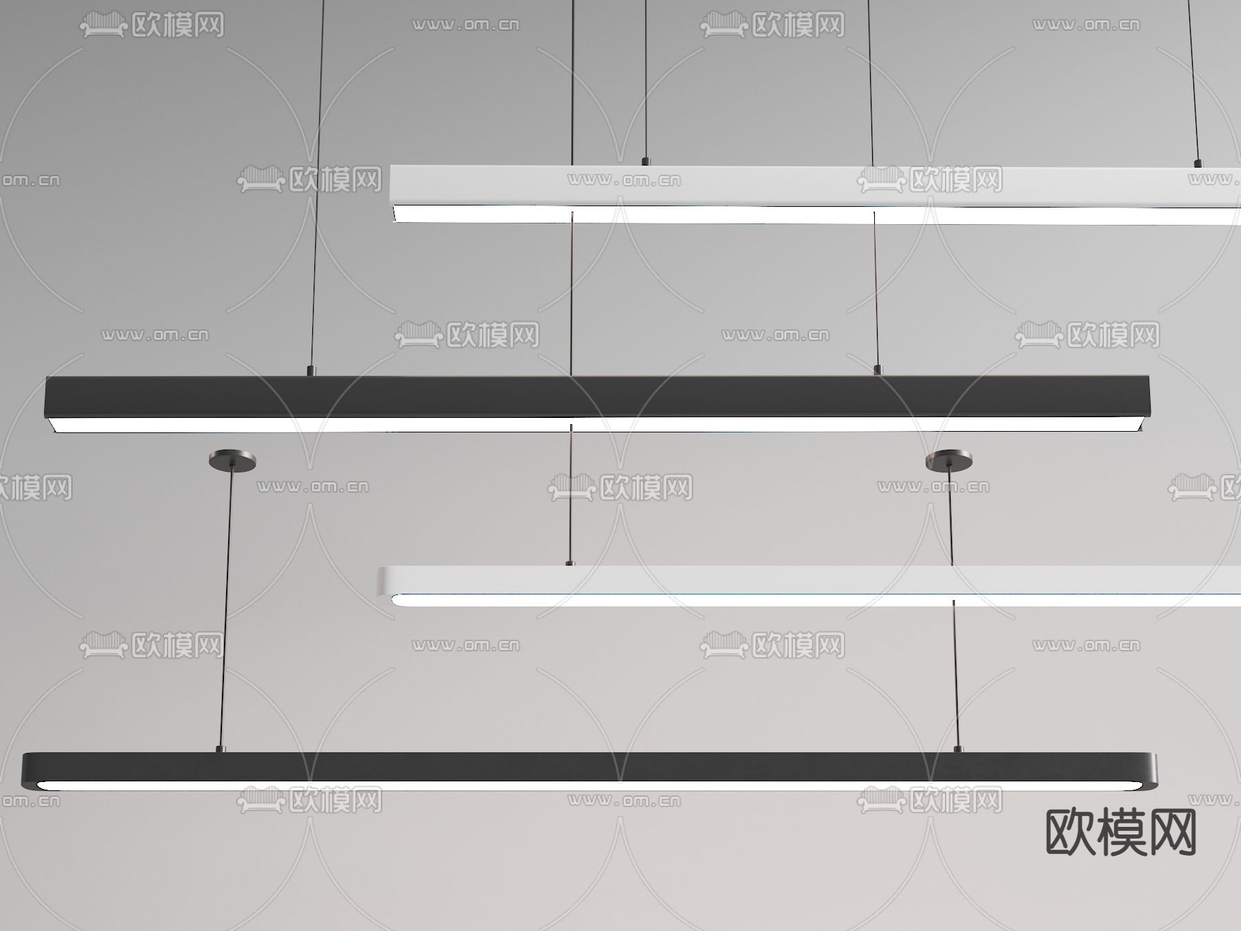现代条形办公吊灯3d模型下载_ID12164359_3dmax免费模型-欧模网
