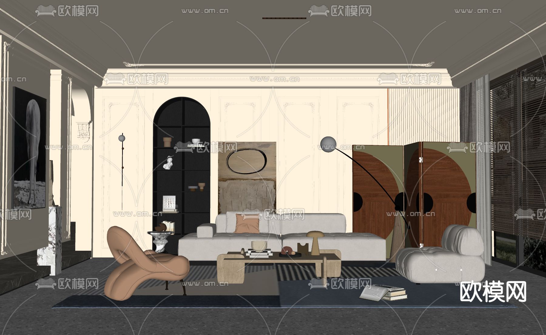 法式客厅su模型下载（渲染图2）