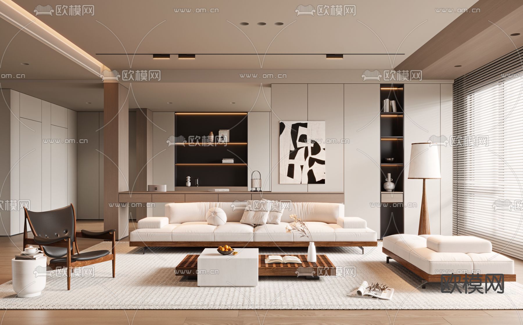 侘寂风客厅3d模型下载（渲染图1）