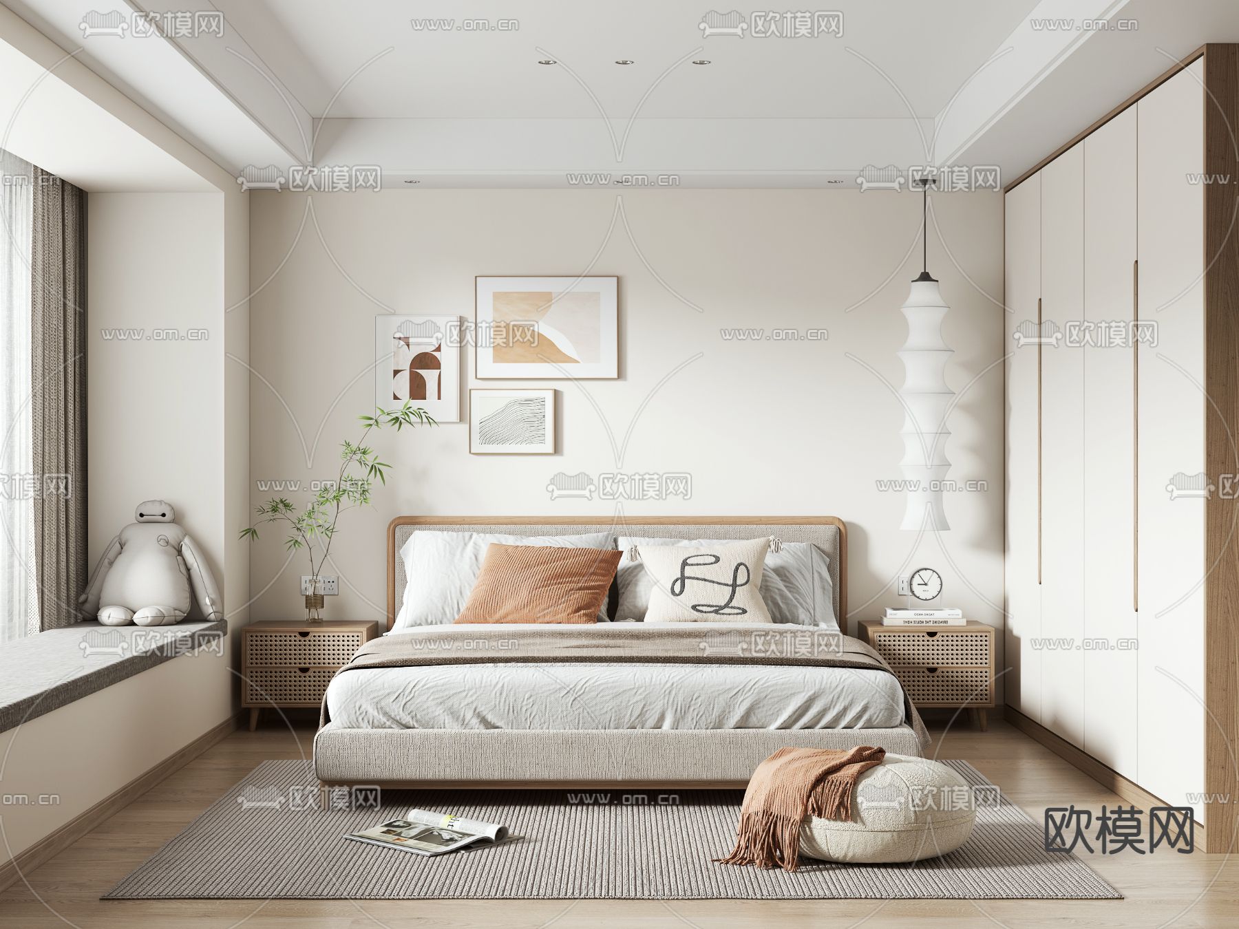 北欧卧室 主人房su模型下载（渲染图1）