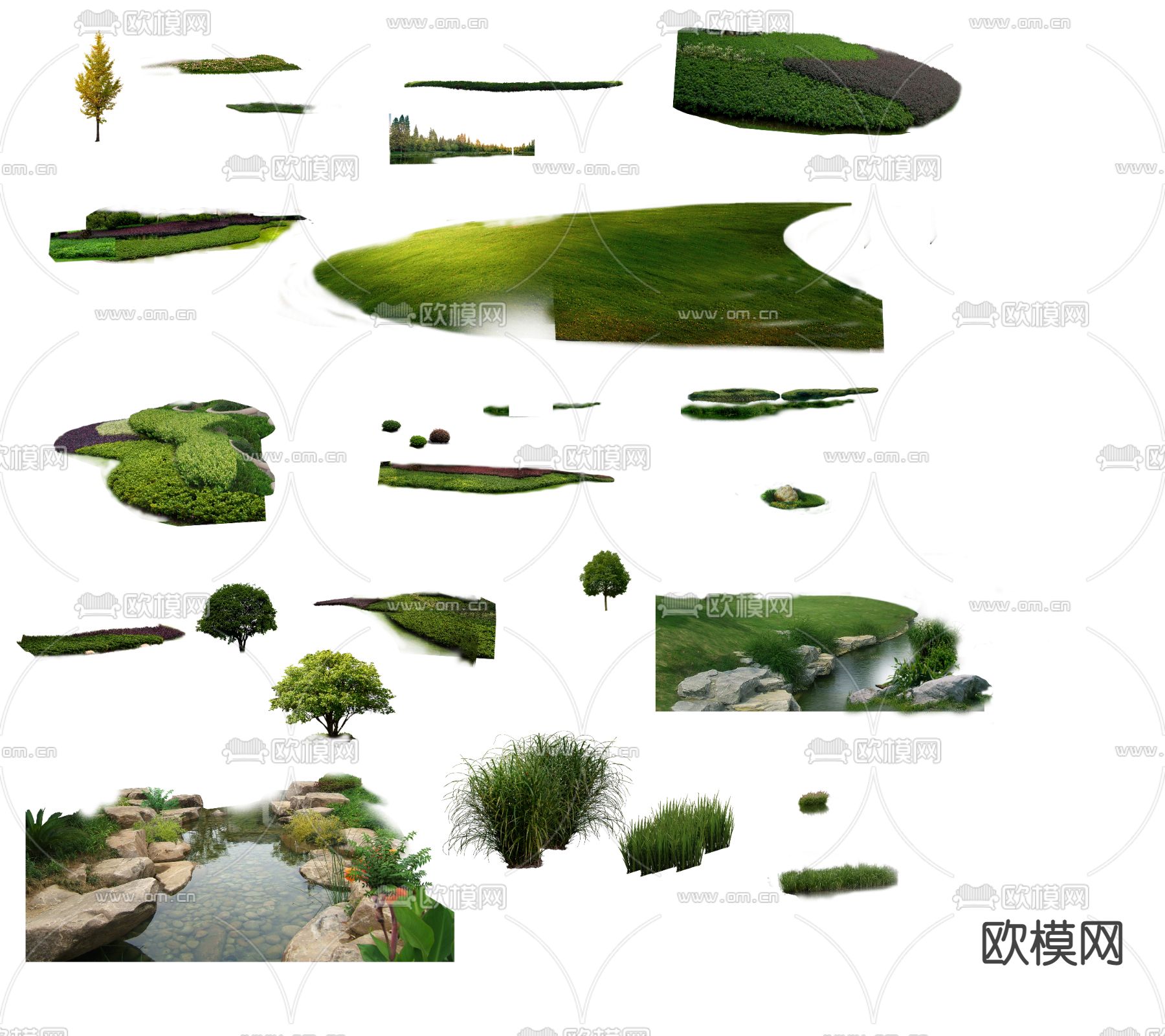 现代大树小溪草坪psd下载