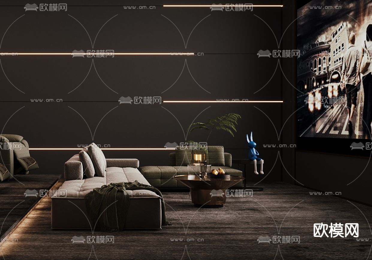 家庭影院 视听室 影音室3d模型下载（渲染图2）