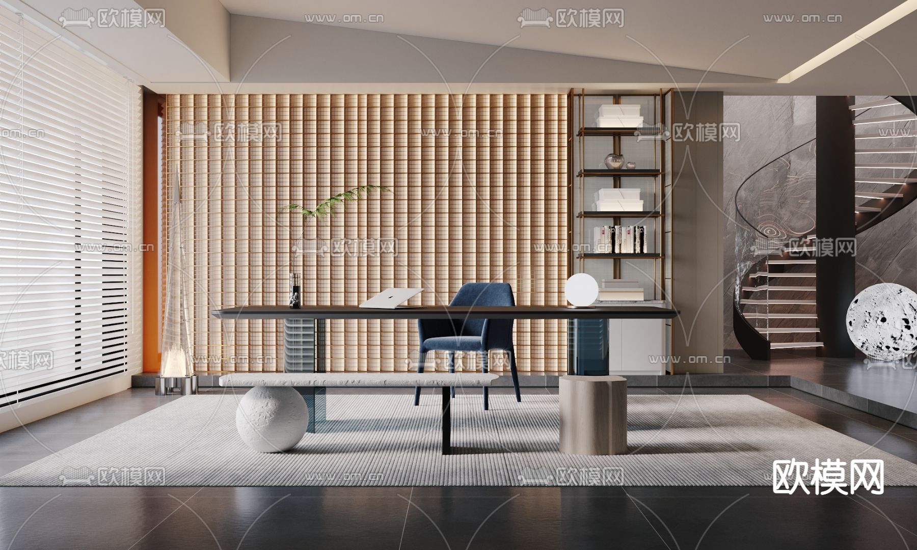 现代书房3d模型下载_ID12165152_3dmax免费模型-欧模网