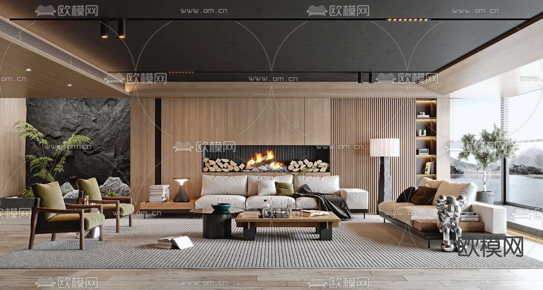 侘寂风客厅3d模型下载（渲染图1）