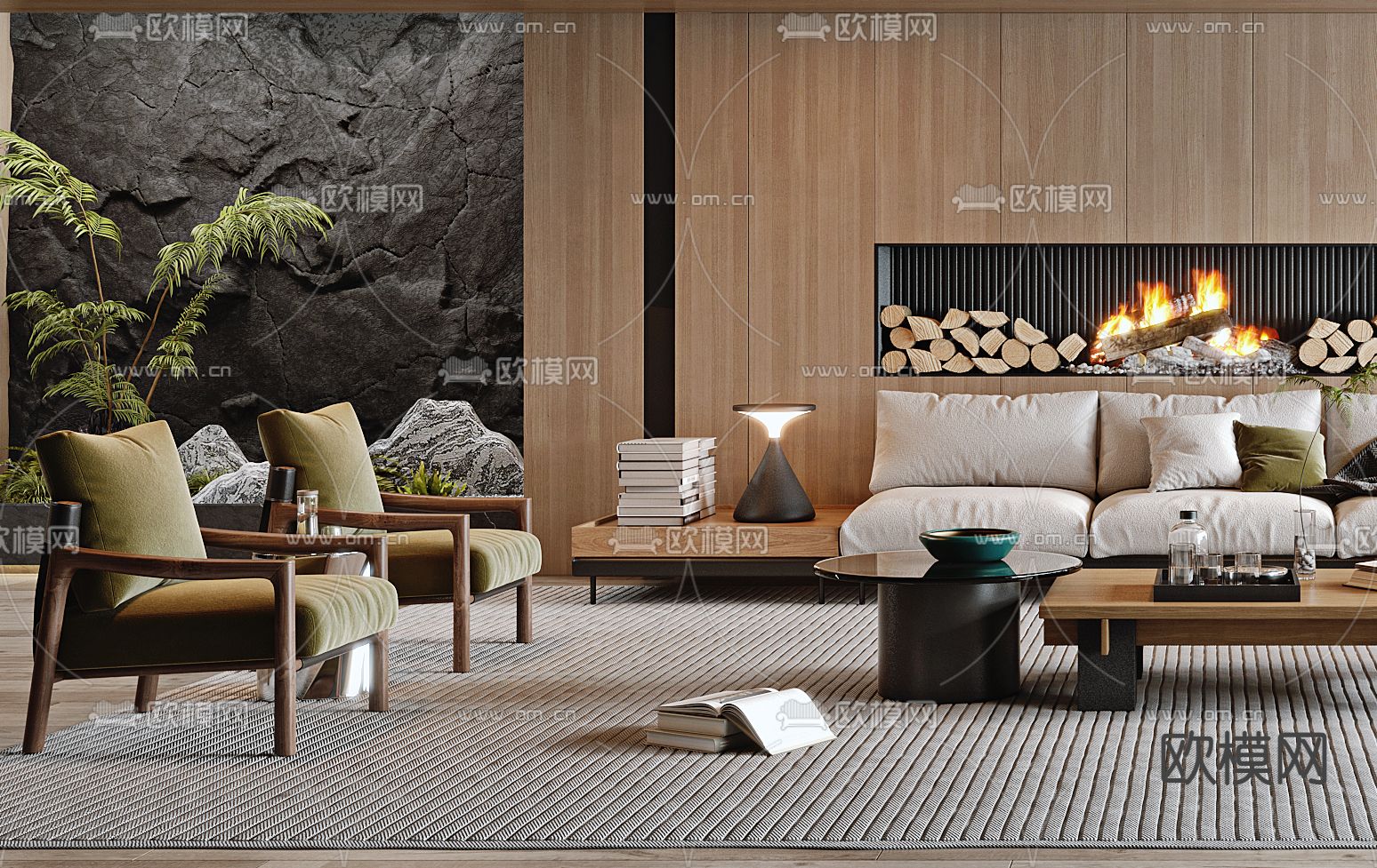 侘寂风客厅3d模型下载（渲染图2）