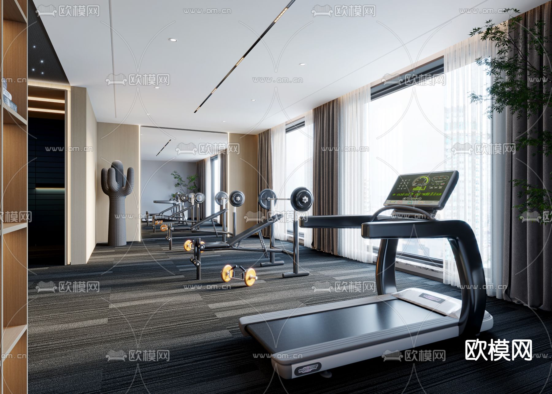 现代健身房 娱乐区3d模型下载（渲染图1）