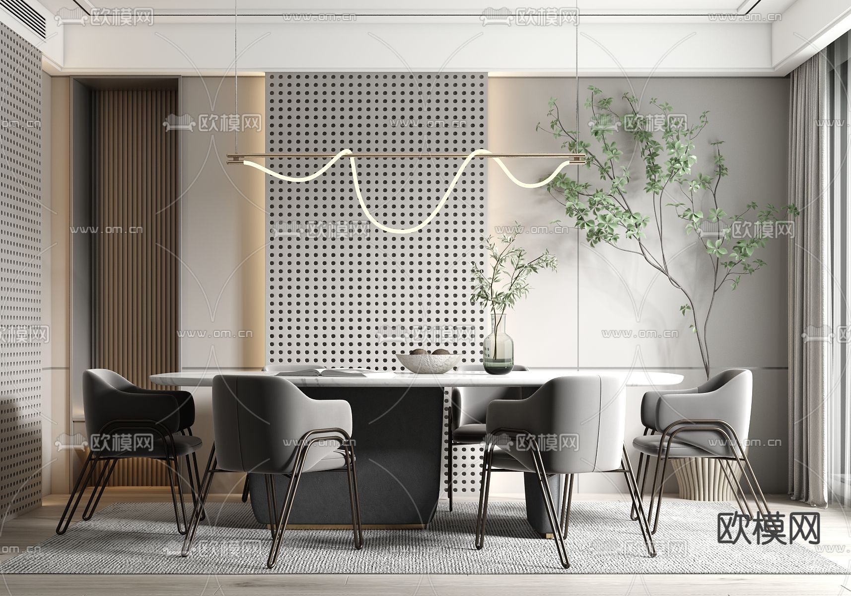 轻奢餐桌椅su模型下载（渲染图1）