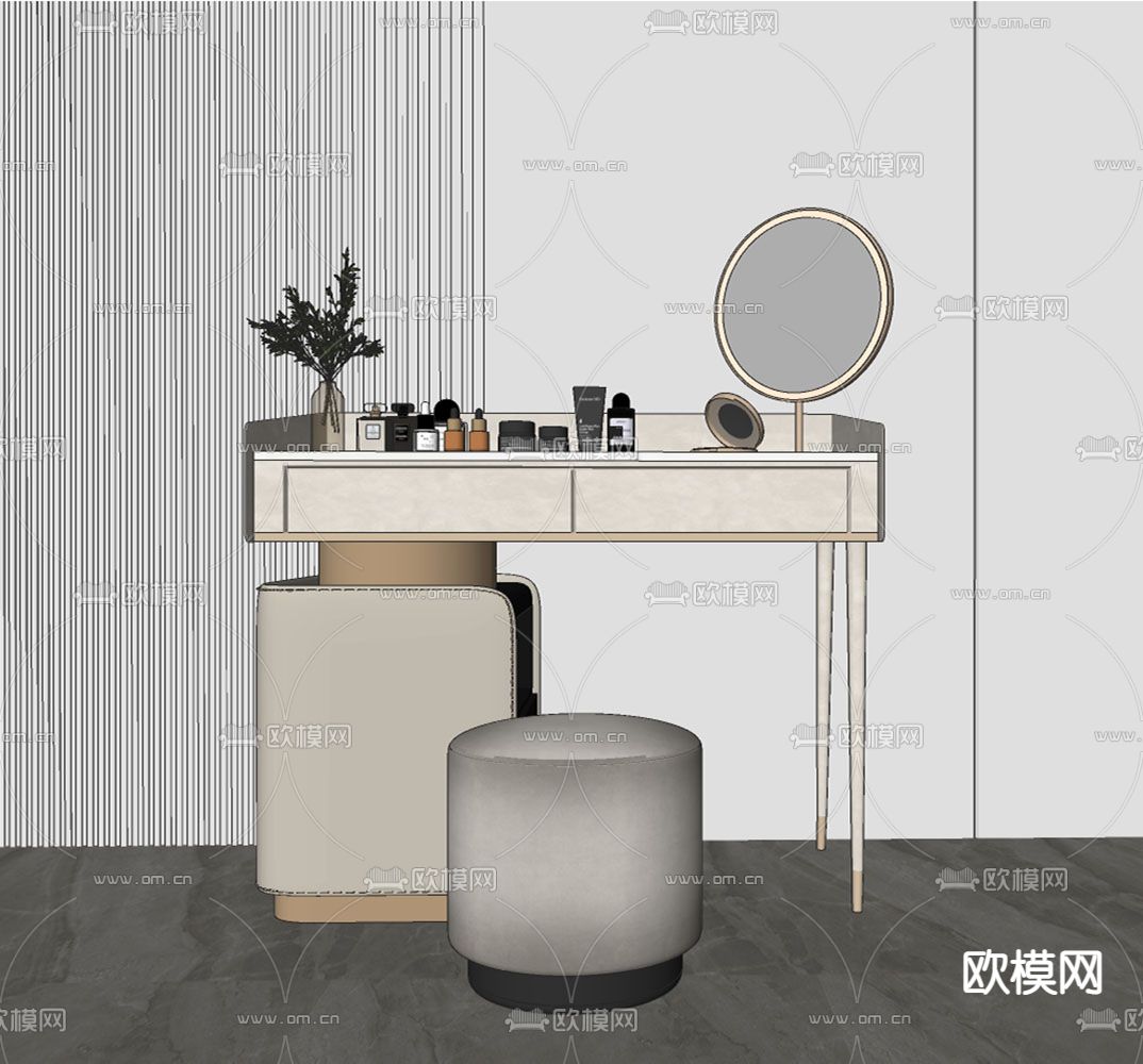 现代梳妆台 化妆台su模型下载（渲染图2）