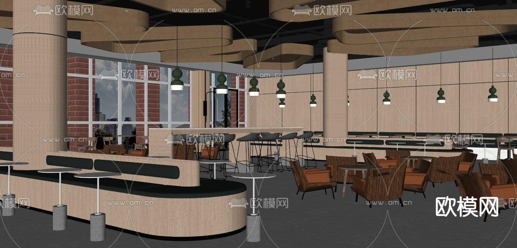 现代员工食堂su模型下载（渲染图3）