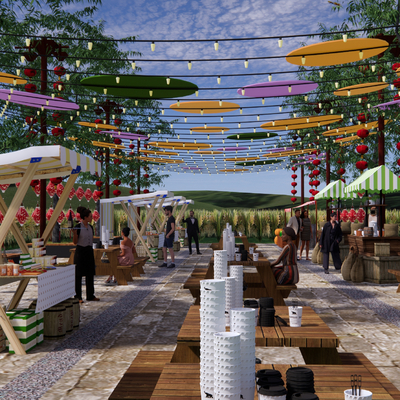  新中式乡村商业街su模型 