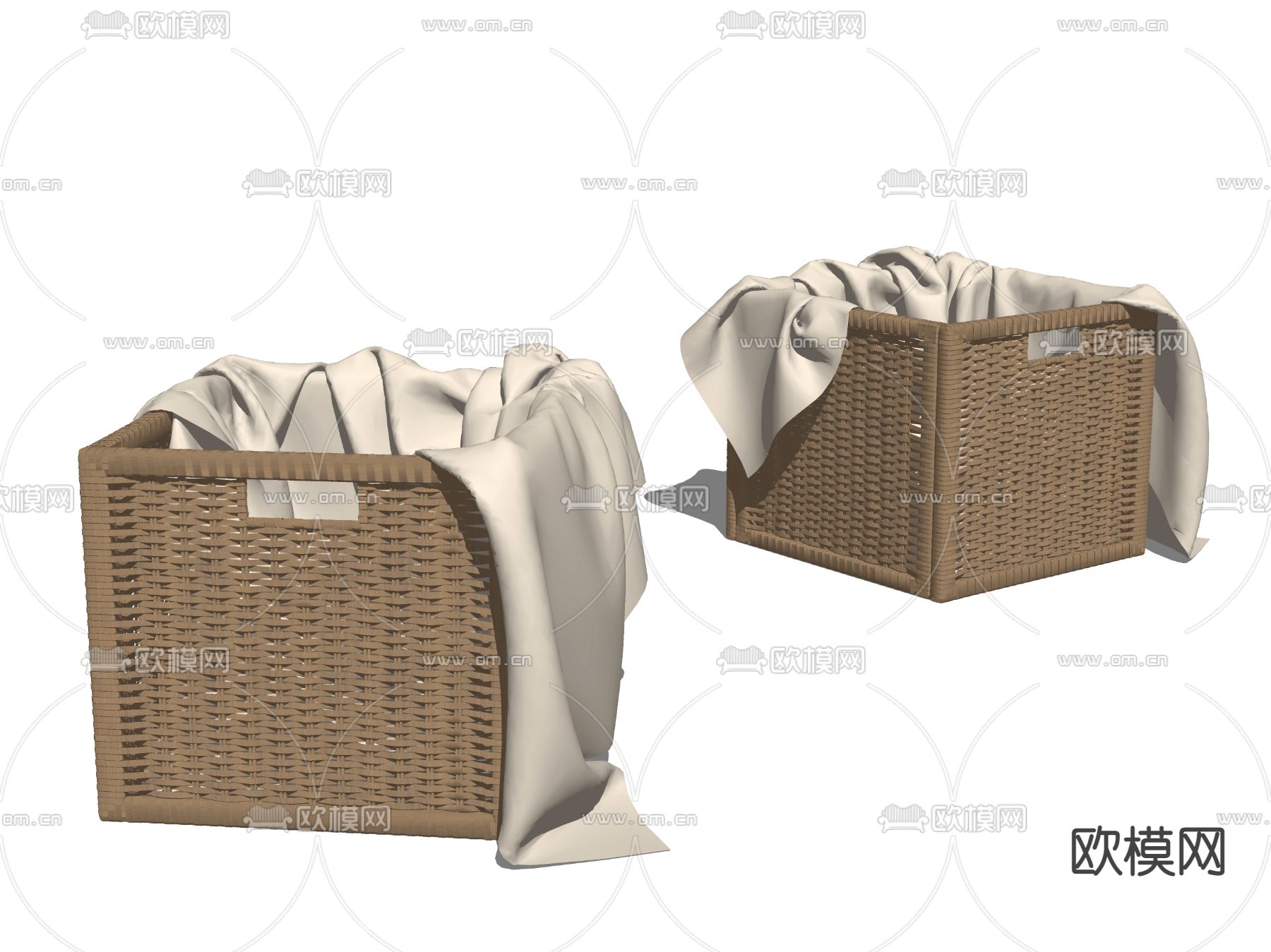 现代藤编脏衣篓su模型下载（渲染图2）