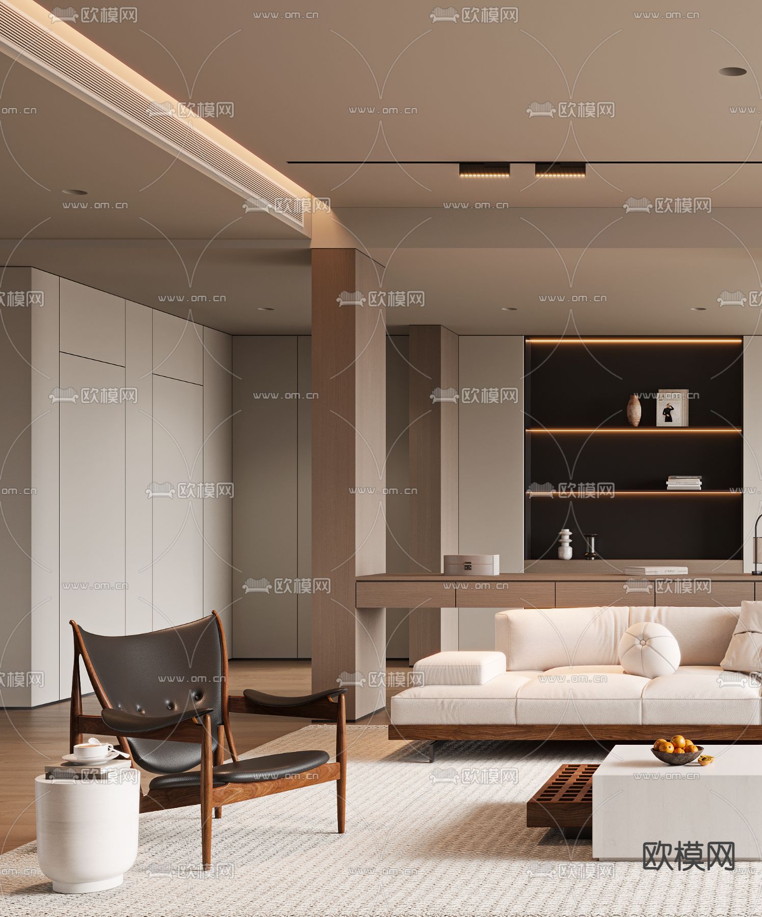 侘寂风客厅3d模型下载（渲染图2）