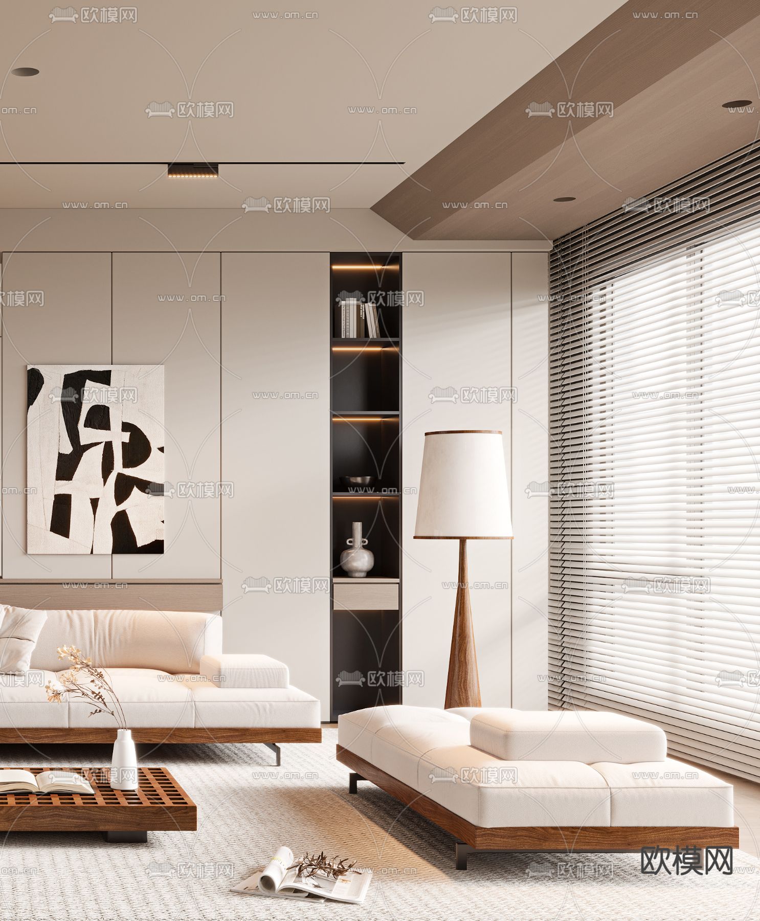 侘寂风客厅3d模型下载（渲染图3）