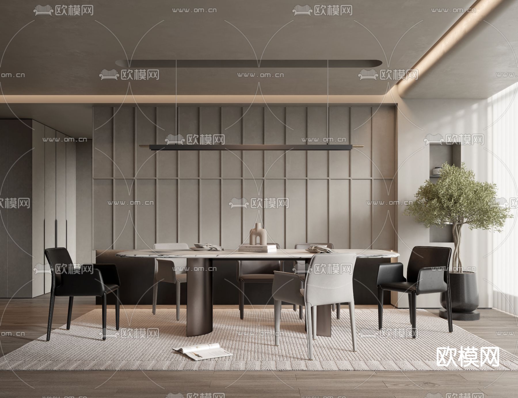 高级灰餐厅3d模型下载_ID12166848_3dmax免费模型-欧模网