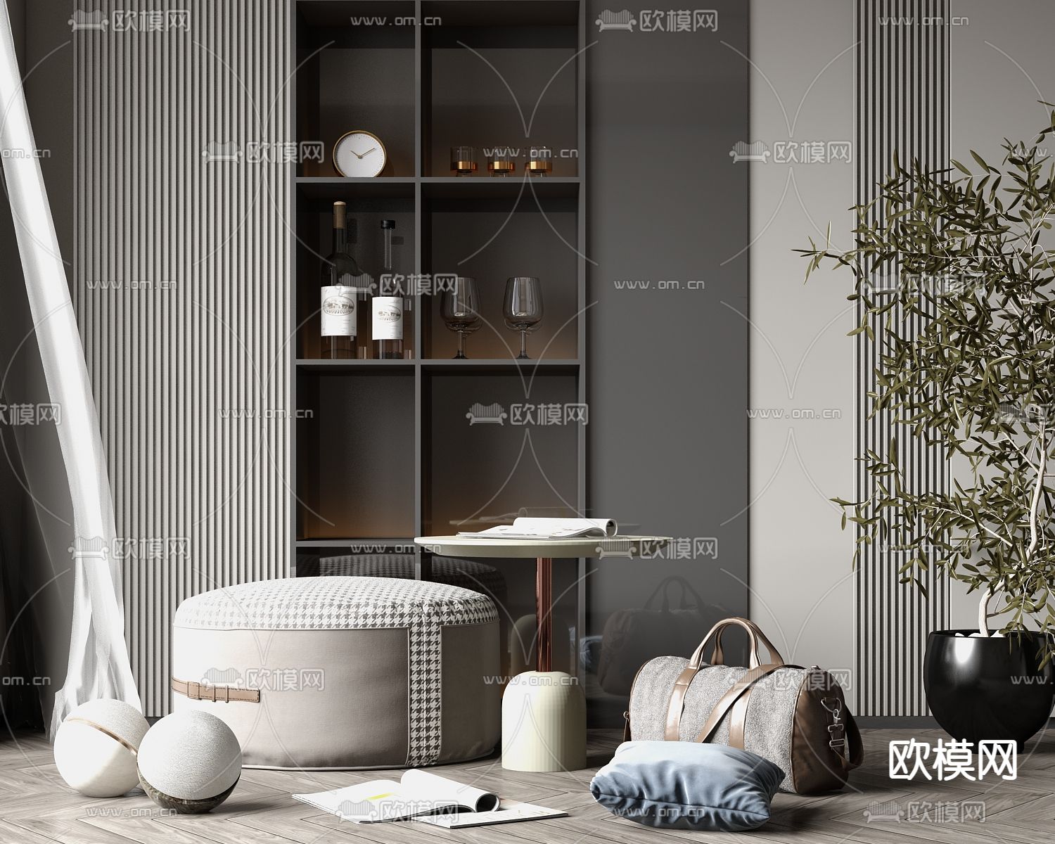 轻奢沙发凳 角几3d模型下载