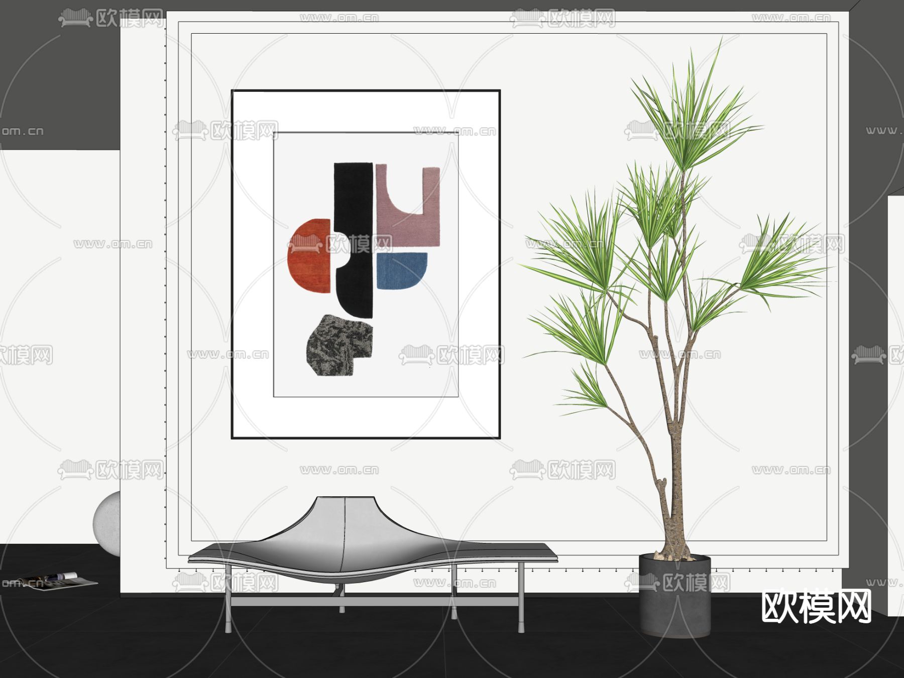 现代装饰挂画su模型下载（渲染图2）