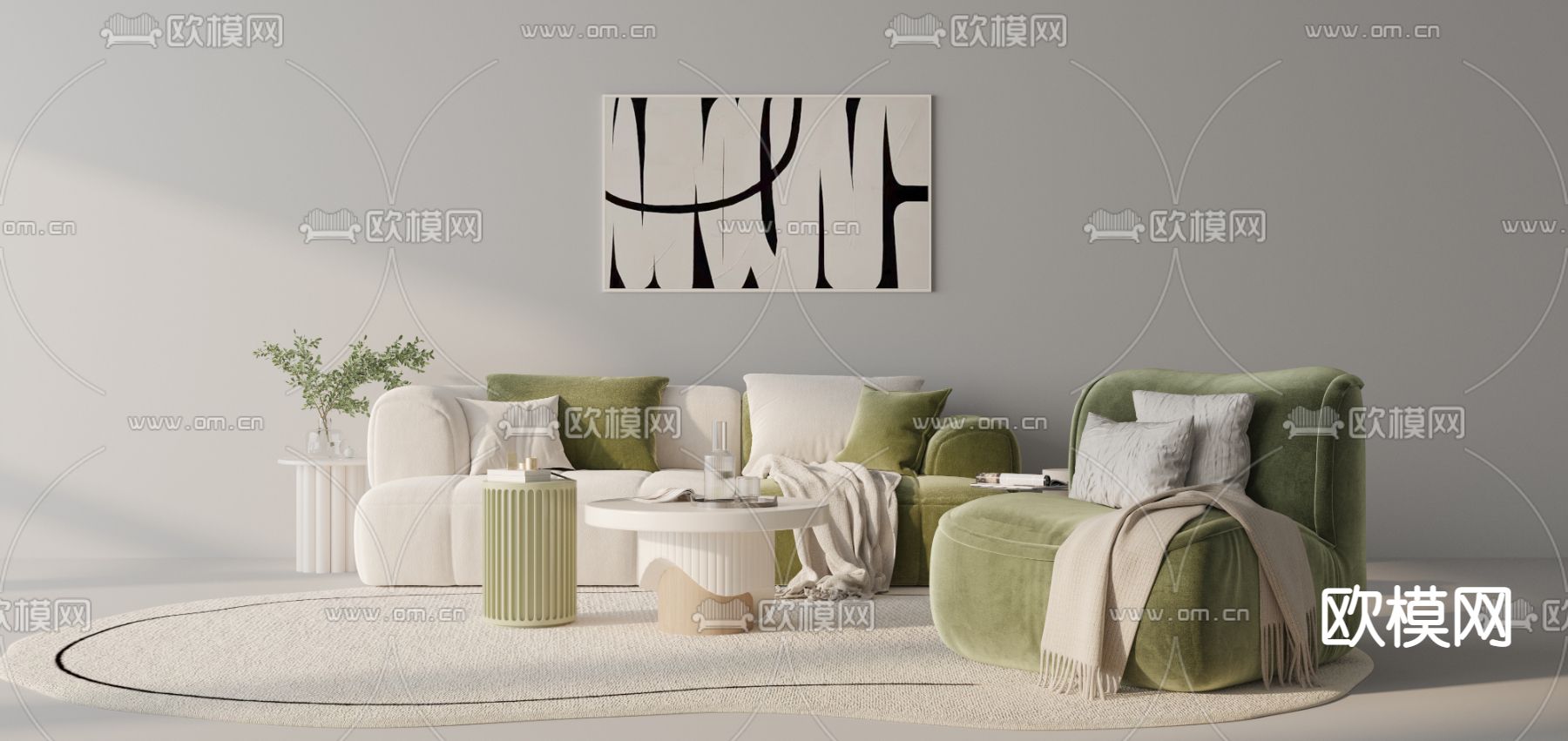 北欧沙发组合3d模型下载_ID12166367_3dmax免费模型-欧模网
