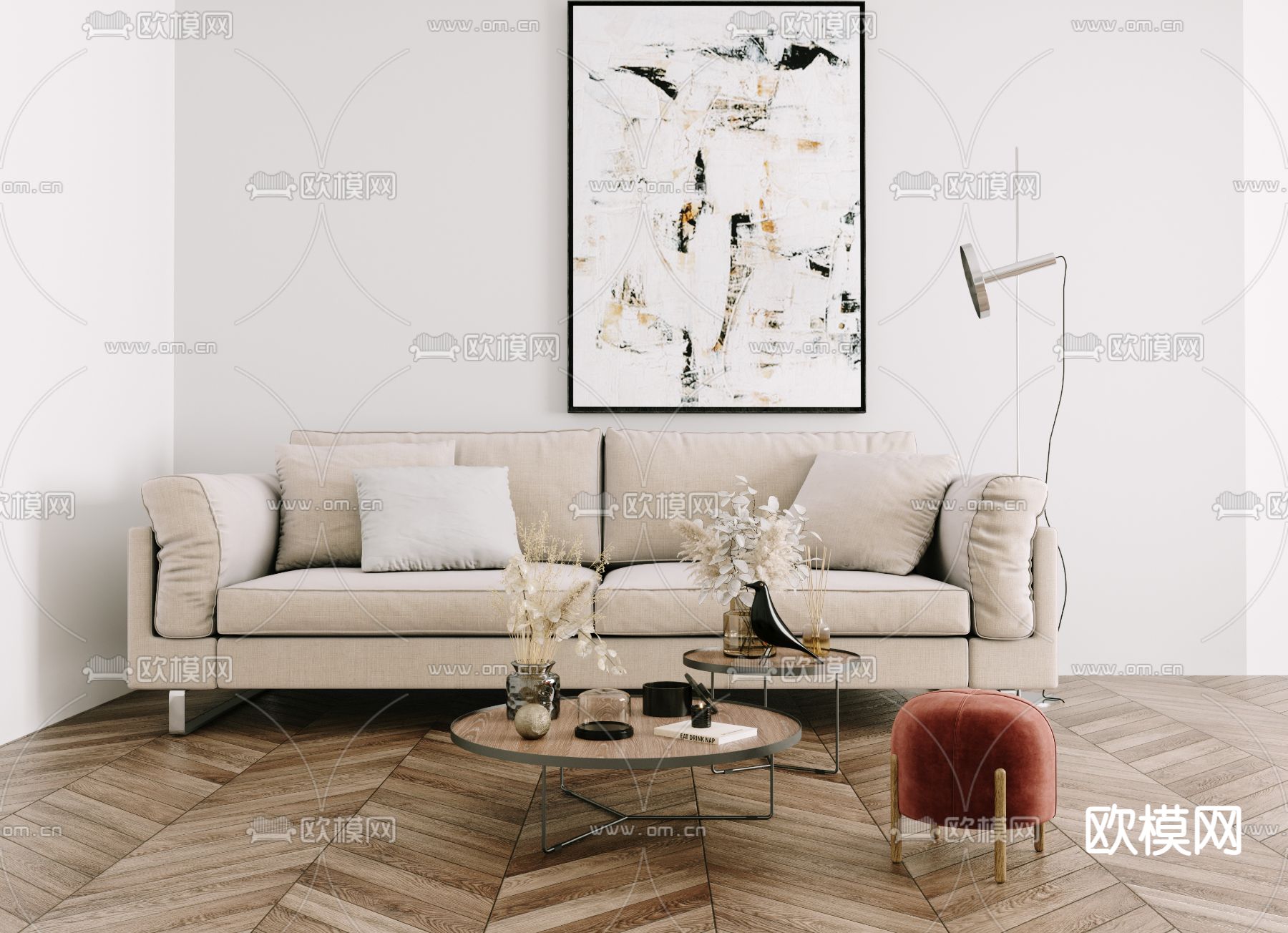 现代白色双人沙发3d模型下载