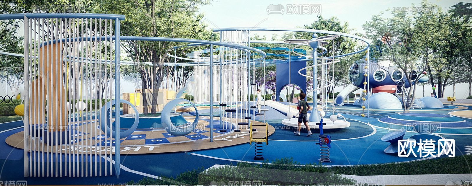 现代儿童秋千滑梯su模型下载（渲染图3）