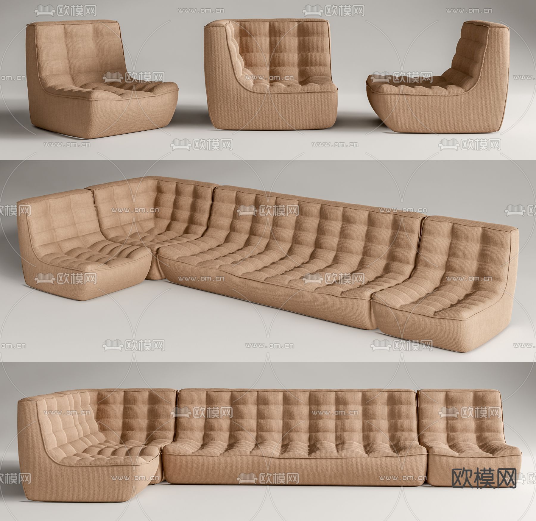 Ligne Roset 转角沙发组合su模型下载（渲染图1）