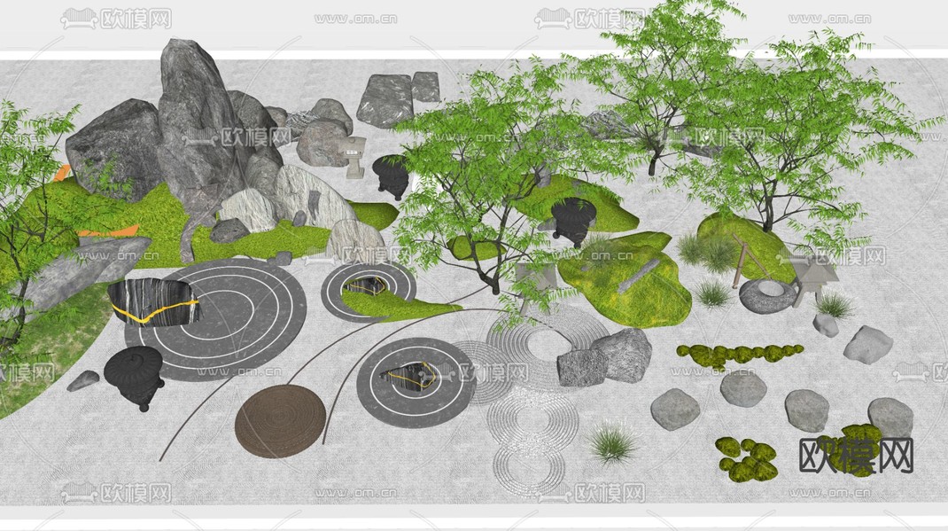 现代枯山水庭院景观鸟瞰su模型下载_ID12167236_sketchup模型下载-欧模网