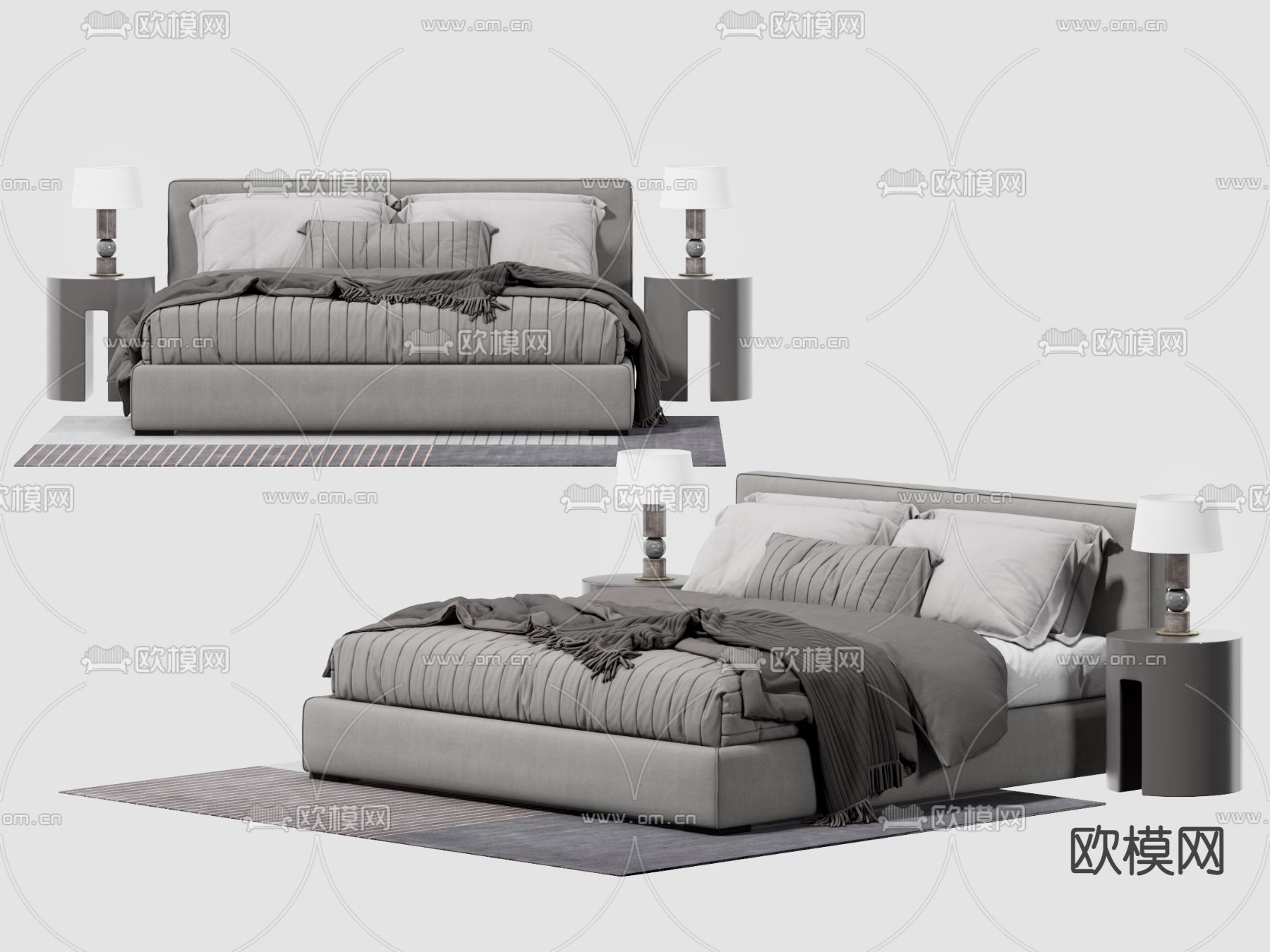 B&B italia 现代布艺双人床3d模型下载