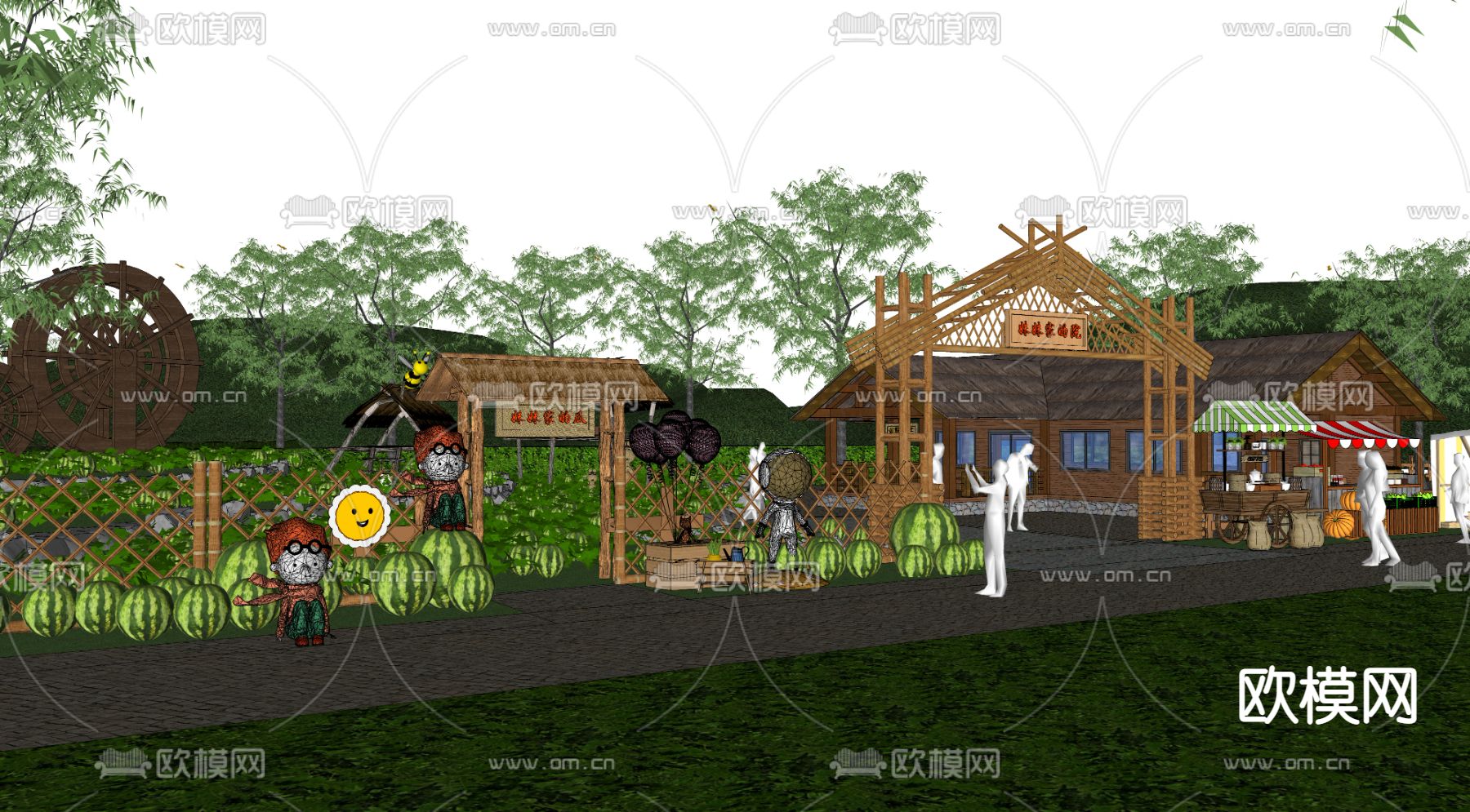中式瓜果菜园景观su模型下载（渲染图3）