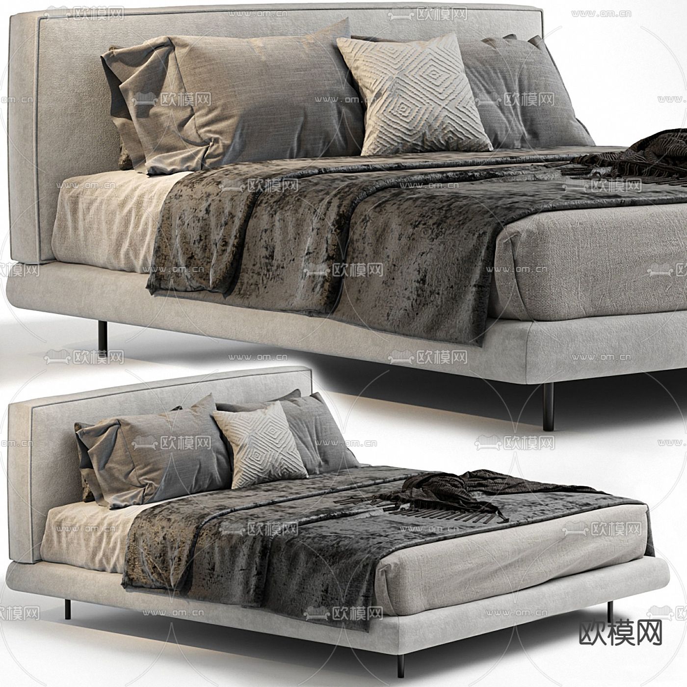 B&B italia 现代布艺双人床3d模型下载