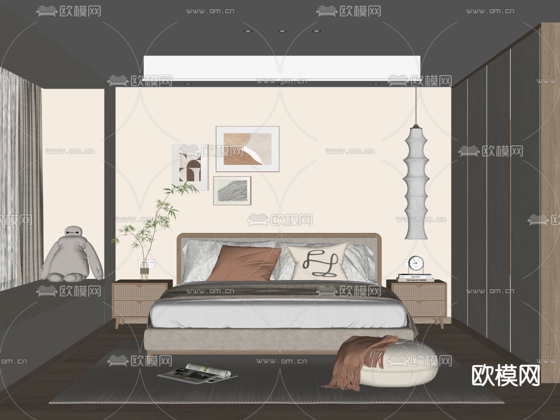 北欧卧室 主人房su模型下载（渲染图2）