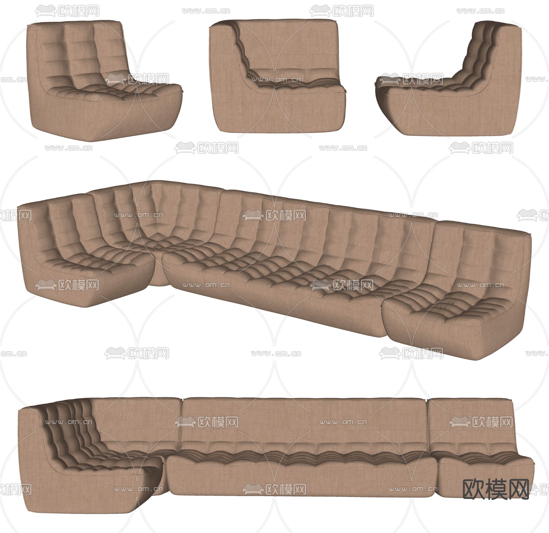 Ligne Roset 转角沙发组合su模型下载（渲染图2）