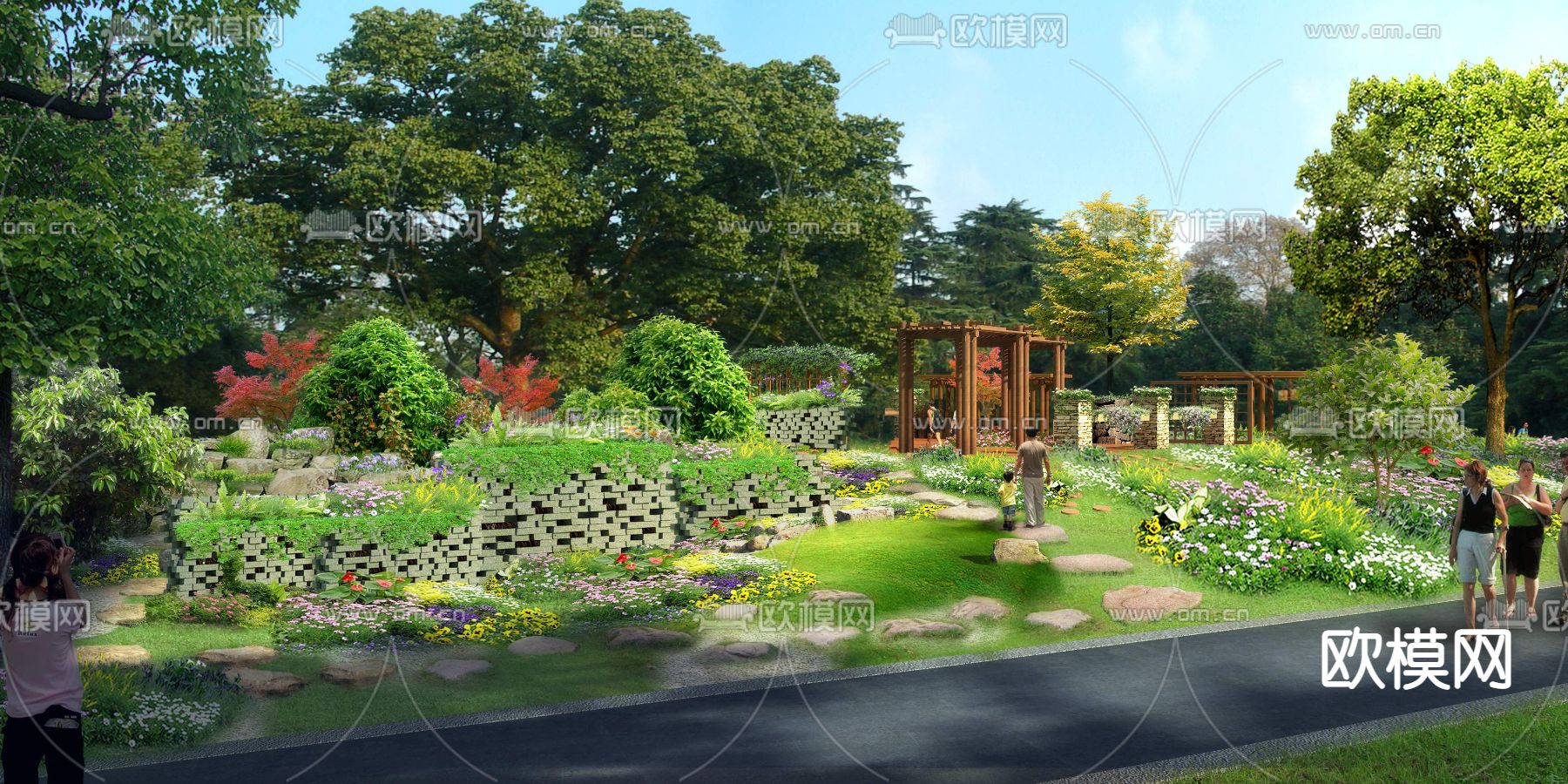 现代庭院公园园林景观psd下载_ID12165328_3dmax免费模型-欧模网