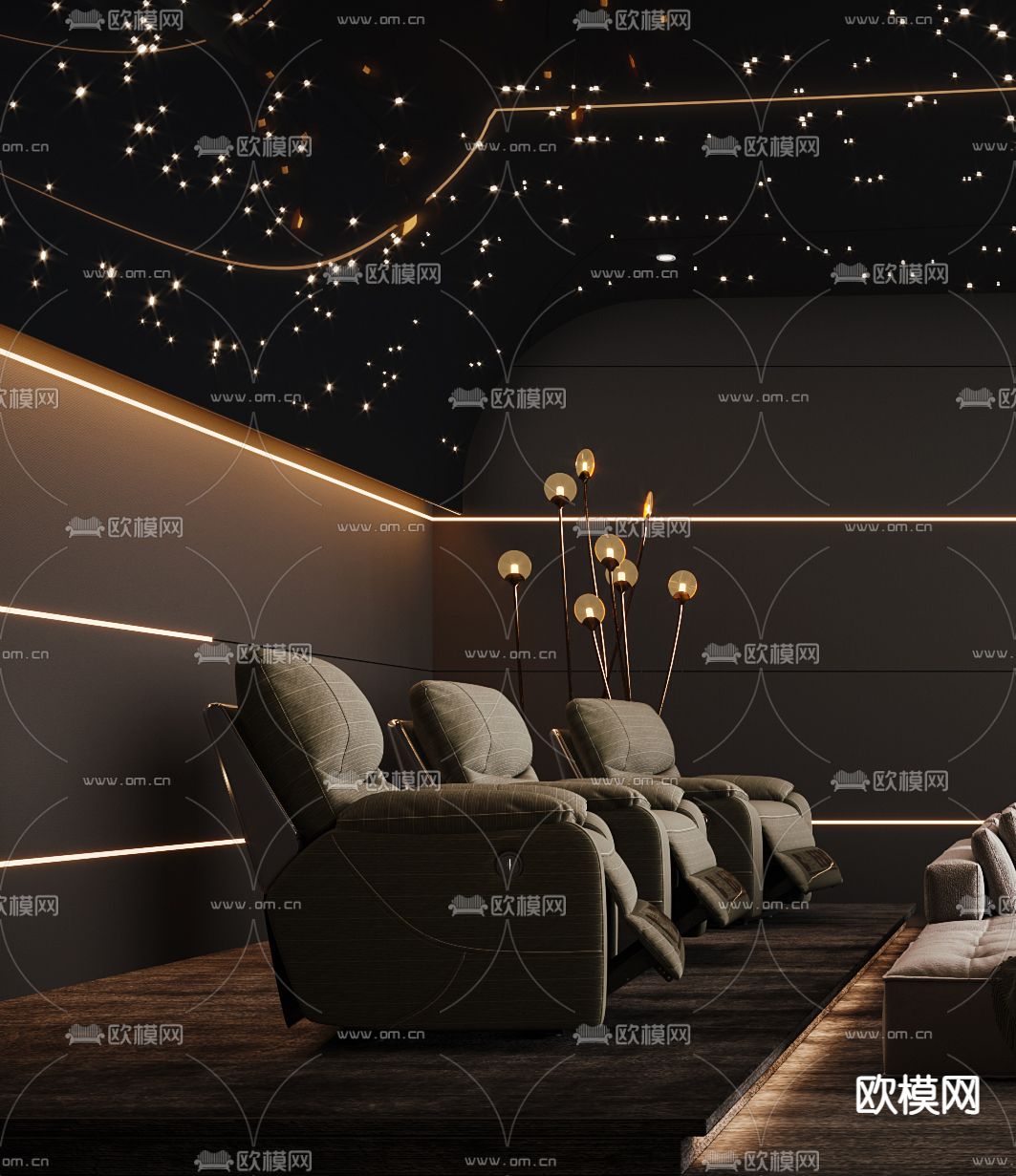 家庭影院 视听室 影音室3d模型下载（渲染图3）