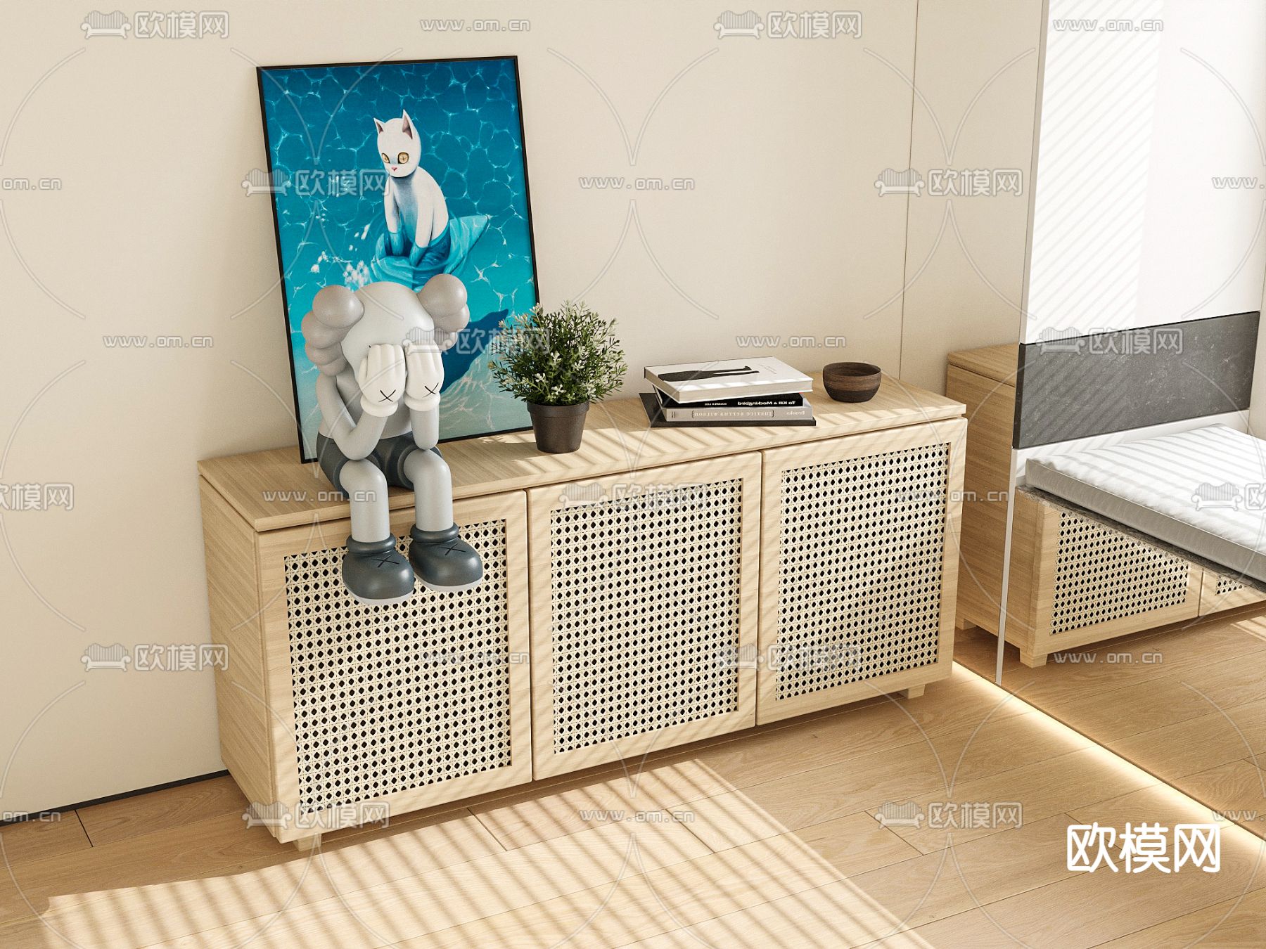 Pertica 现代藤编边柜su模型下载（渲染图1）