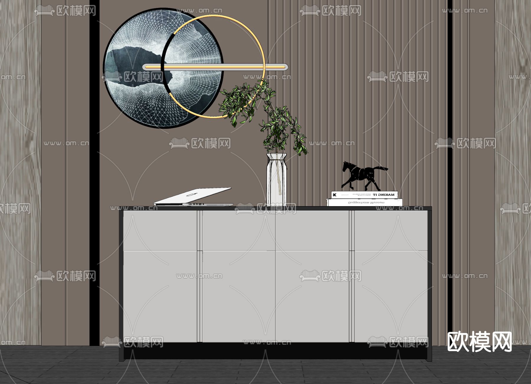 轻奢玄关柜 端景柜su模型下载（渲染图2）