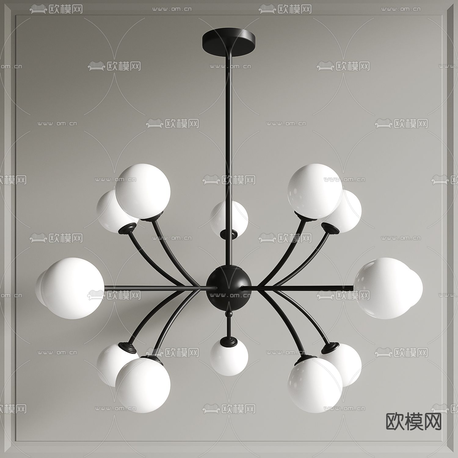 现代多头吊灯3d模型下载_ID12166075_3dmax免费模型-欧模网