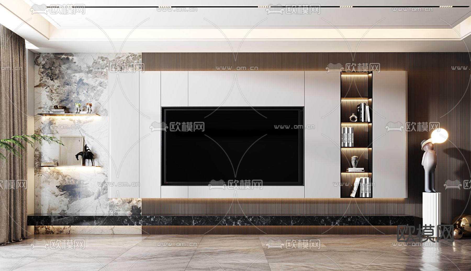 现代电视背景墙3d模型下载