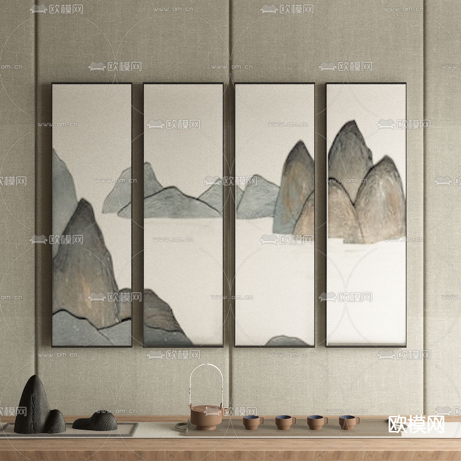 中式装饰画su模型下载（渲染图1）