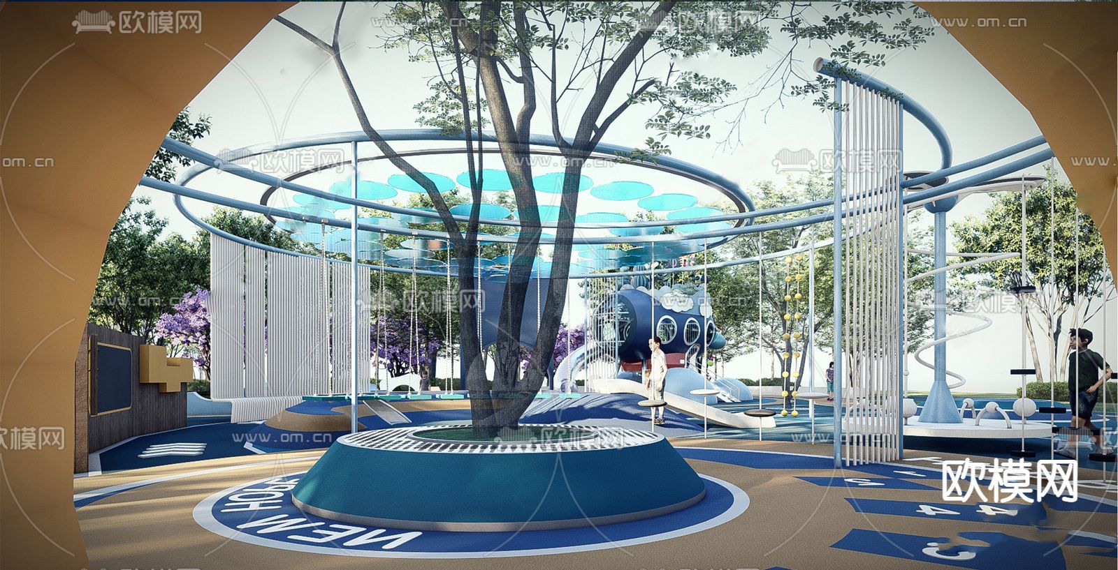 现代儿童秋千滑梯su模型下载（渲染图6）