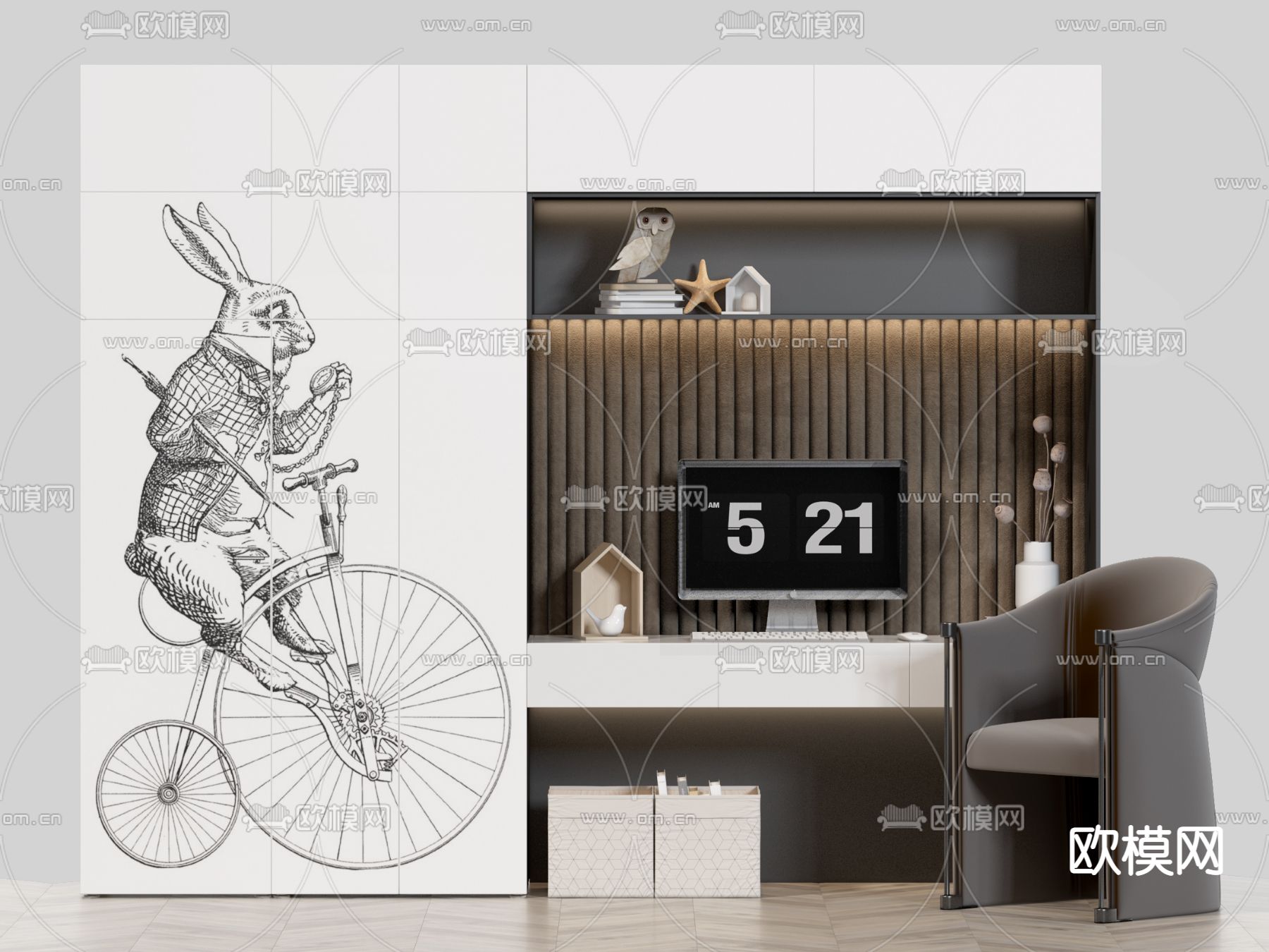 现代儿童衣柜 书桌3d模型下载