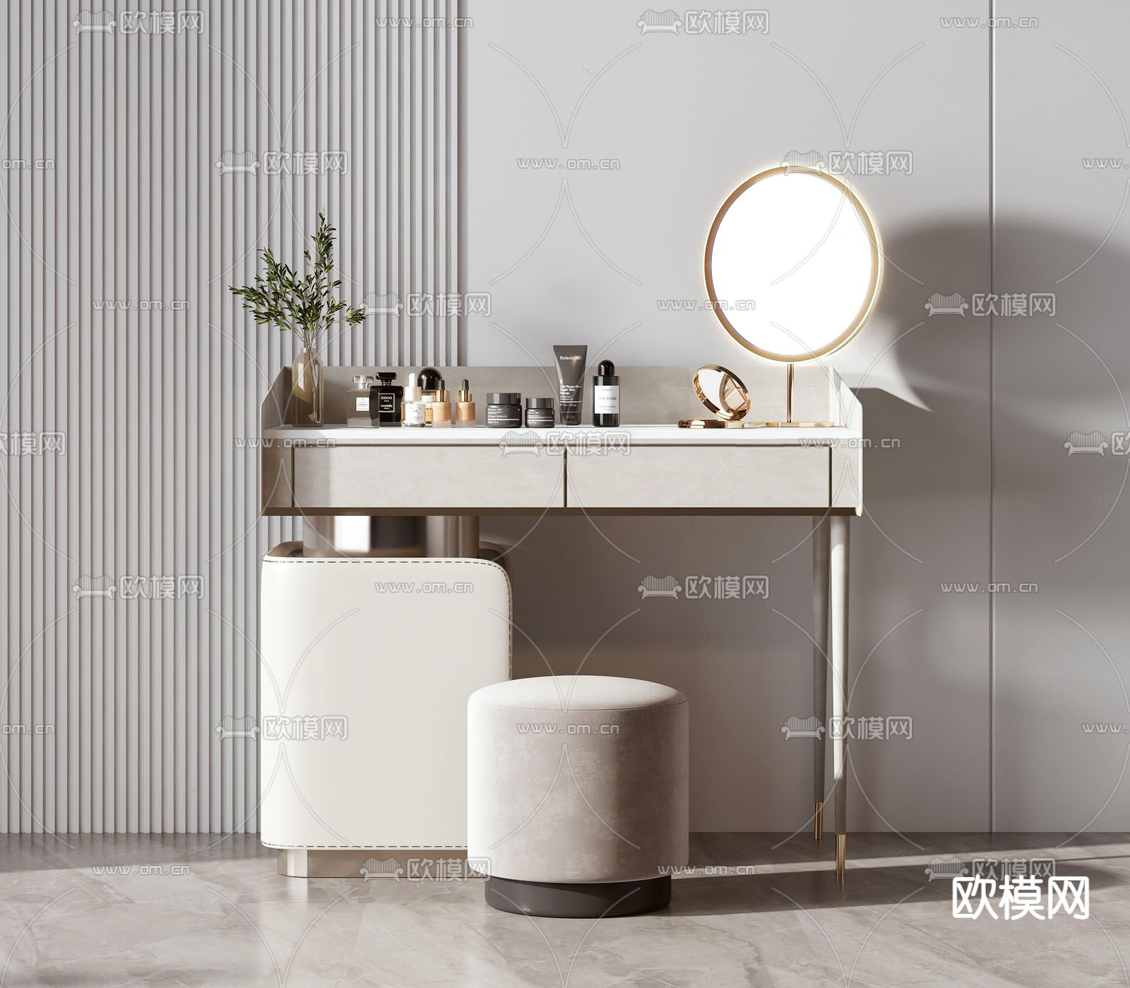 现代梳妆台 化妆台su模型下载（渲染图1）