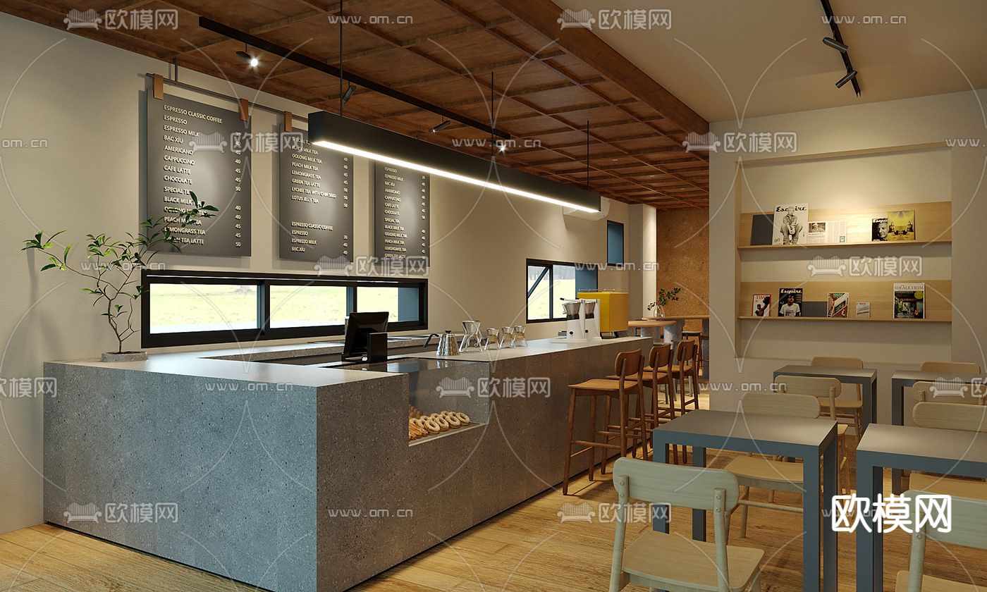 北欧简约创意街角咖啡厅免费3d模型下载（渲染图3）